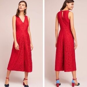 Moulinette Soeurs Anthropologie Red Lace Jumpsuit Size 6